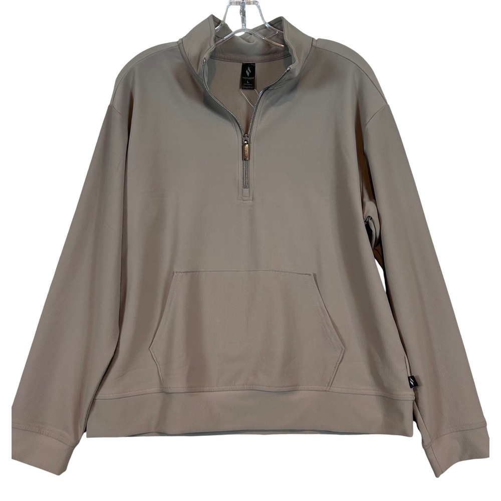 NWT Skechers GoWalk Women •Large• Taupe Tan Quarter Zip Pullover Kangaroo Pocket